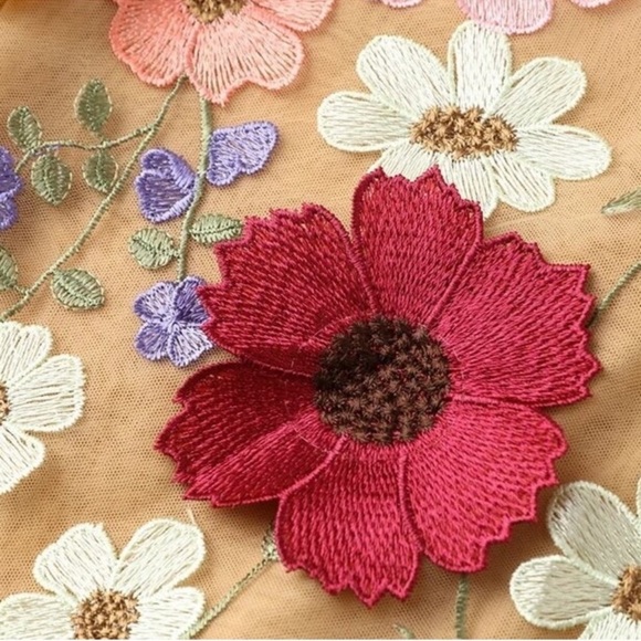 #153 Embroidered Flowers Hollow Cut Out Back , Mini Dress - Picture 7 of 13